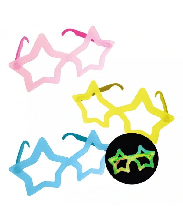 Fosforlu Yıldız Model Glow Parti Gözlüğü Karanlıkta Yanan Gözlükler 12 Adet