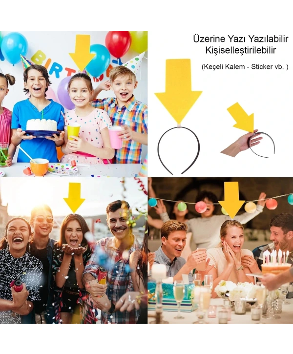 Kişiselleştirilebilir Ok Taç – Üzerine Yazı Yazılabilen Parti Tacı Sarı Renk