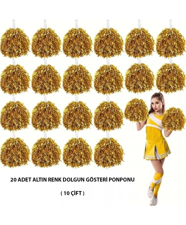 10 Çift ( 20 Adet ) Altın Renk 23 Nisan 19 Mayıs 29 Ekim Okul Gösteri Ponponları