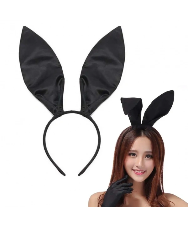 Siyah Renk Saten Kaplama Şekil Verilebilir Tavşan Kulak Taç 35x11 Cm