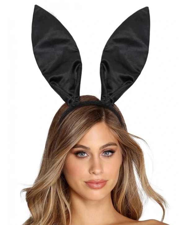 Siyah Renk Saten Kaplama Şekil Verilebilir Tavşan Kulak Taç 35x11 Cm