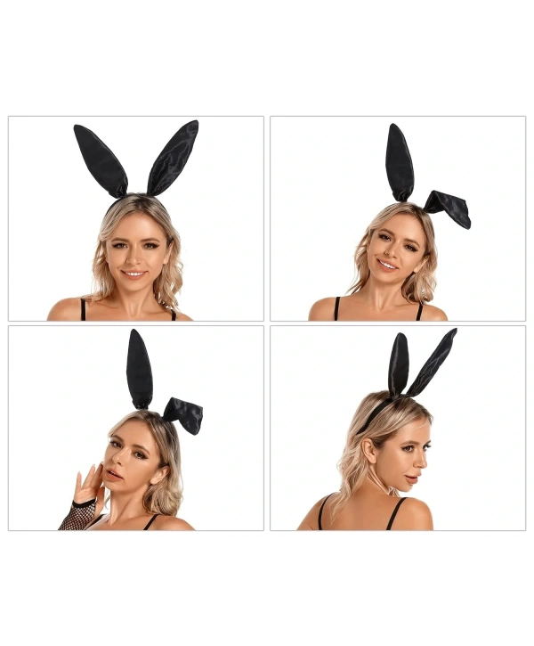 Siyah Renk Saten Kaplama Şekil Verilebilir Tavşan Kulak Taç 35x11 Cm