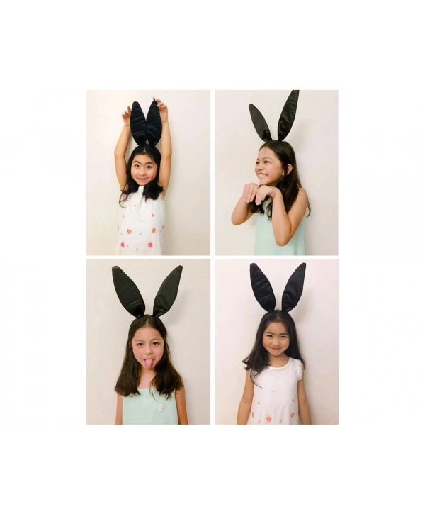 Siyah Renk Saten Kaplama Şekil Verilebilir Tavşan Kulak Taç 35x11 Cm