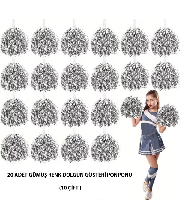 10 Çift ( 20 Adet ) Gümüş Renk 23 Nisan 19 Mayıs 29 Ekim Okul Gösteri Ponponları