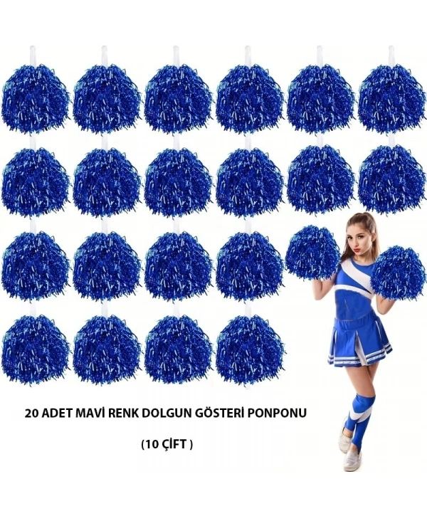 10 Çift ( 20 Adet ) Mavi Renk 23 Nisan 19 Mayıs 29 Ekim Okul Gösteri Ponponları