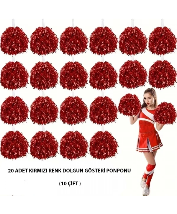 10 Çift ( 20 Adet ) Kırmızı Renk 23 Nisan 19 Mayıs 29 Ekim Okul Gösteri Ponponları