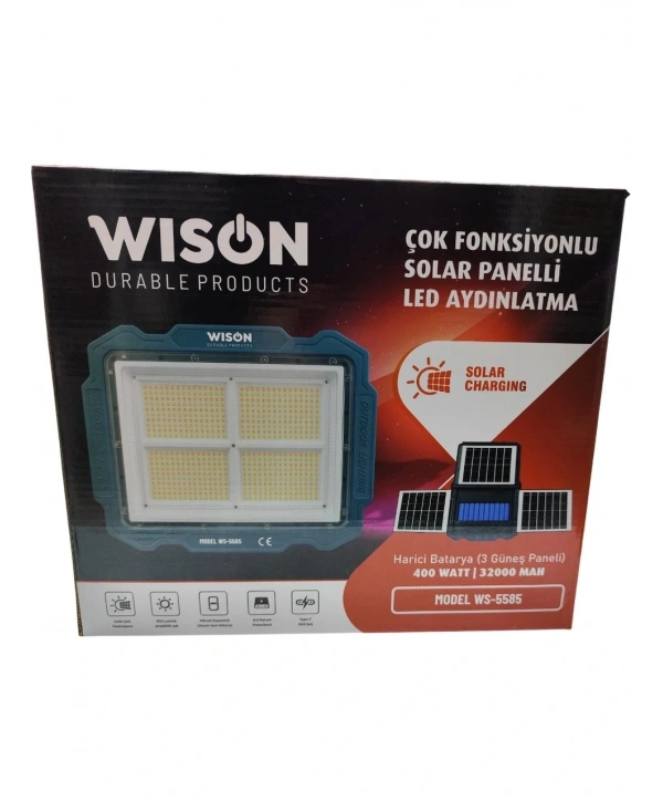 Wıson Ws-5585 Çok Fonksiyonlu 3 Solar Panelli 400w Spot Aydınlatma