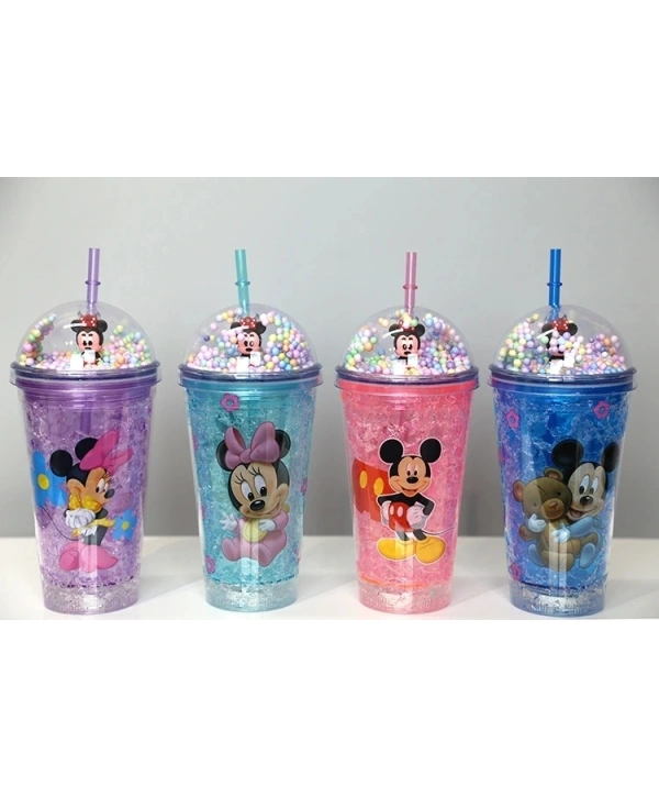 Sevimli Mickey Mouse Işıklı Pipetli Boncuklu Suluk & Bardak 400 Ml Alk3147