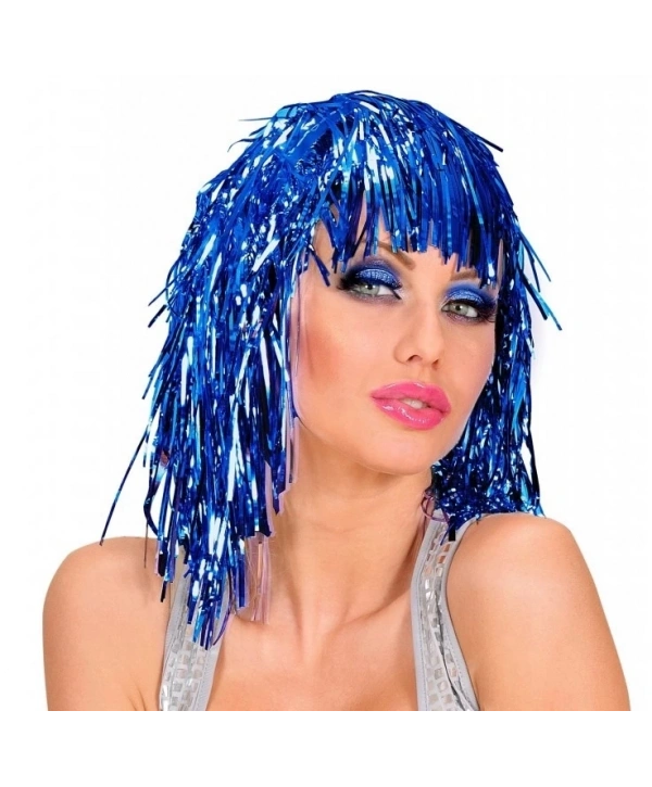 Mavi Işıltılı Metalize Parti Peruğu