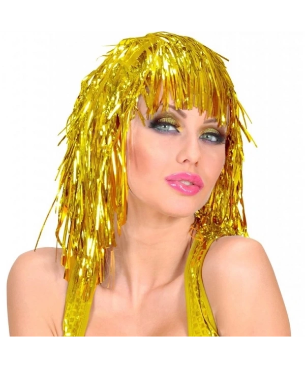 Altın Sarısı Işıltılı Metalize Parti Peruğu
