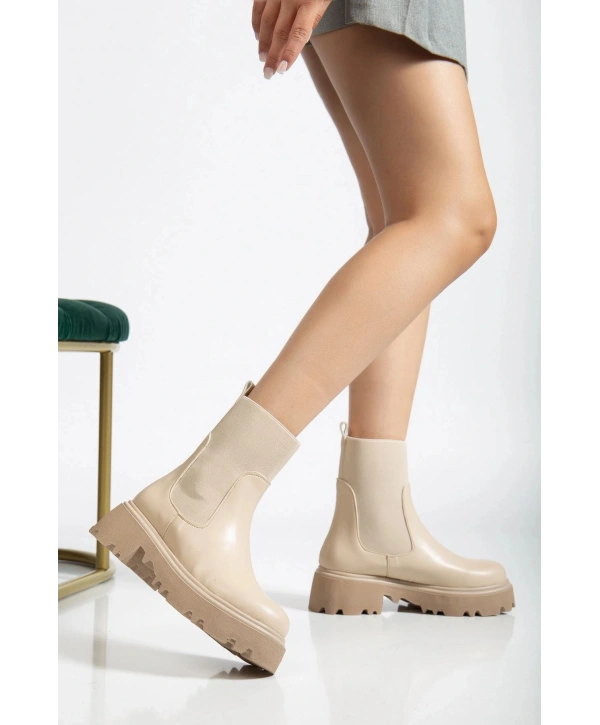 K-815 Bej Lastikli Yüksek Tabanlı Günlük Kadın Bot