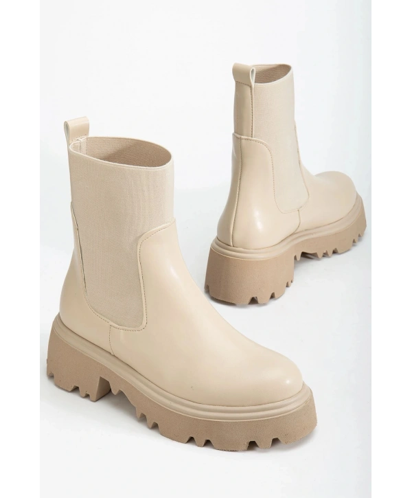 K-815 Bej Lastikli Yüksek Tabanlı Günlük Kadın Bot