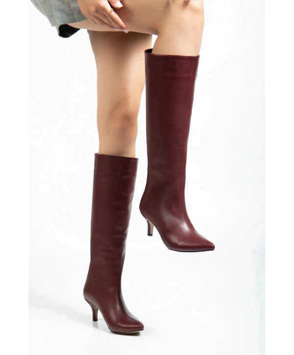 SYT-2025 Bordo Cilt  Günlük Kadın Çizme