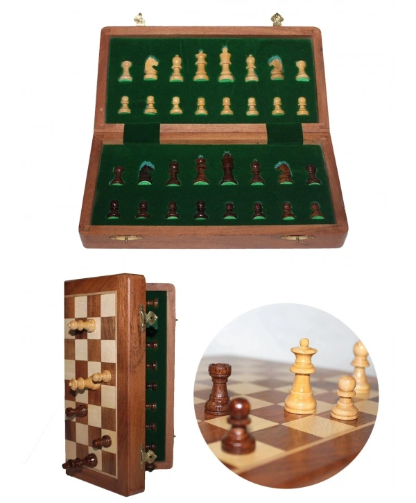 Mıknatıs Taşlı Ahşap Katlanabilir Kutulu Satranç Oyunu 12.5 Cm G610