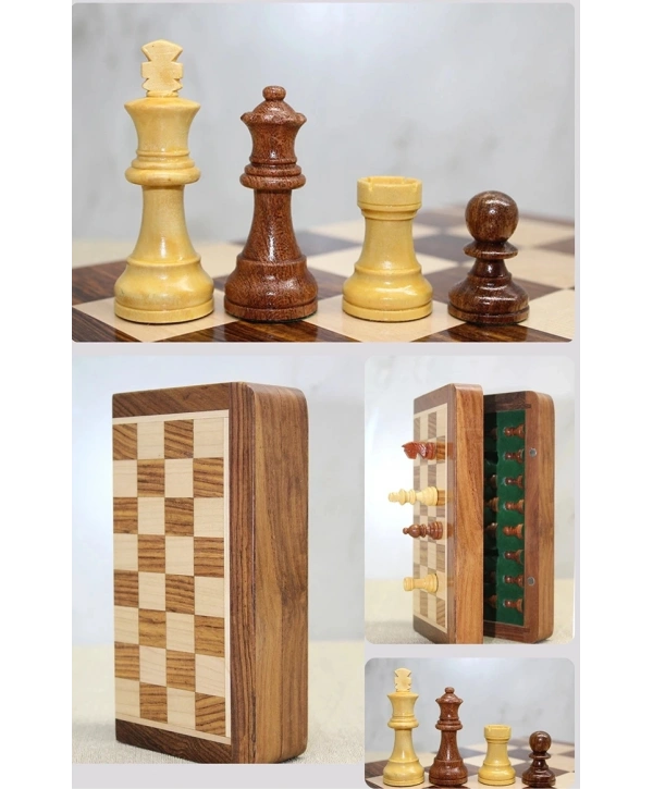 Özel Vernikli Mıknatıs Taşlı Ahşap Katlanabilir Kutulu Satranç Oyunu 17.5 Cm G221