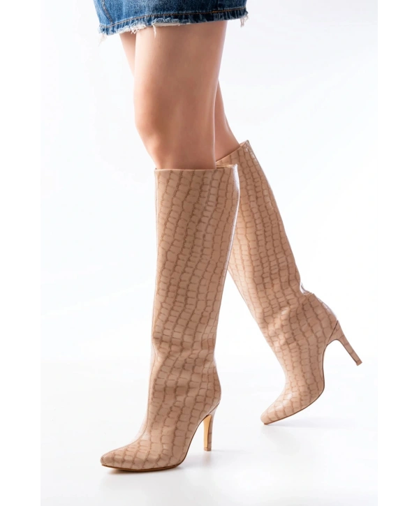 SYT-2004 Bej Kroko Günlük Bayan Çizme