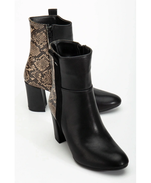 292 Siyah Leopar Desen Detaylı Fermuarlı  Yüksek Topuklu Günlük Kadın Bot