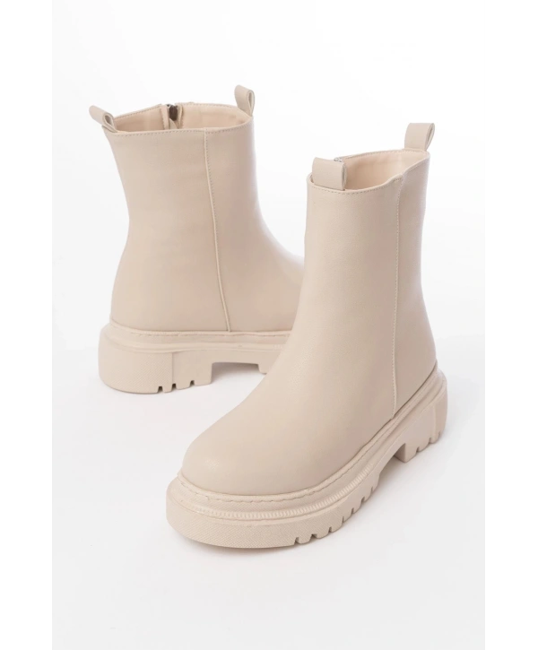 812-2012 Bej Luna Fermuarlı Günlük Kadın Bot