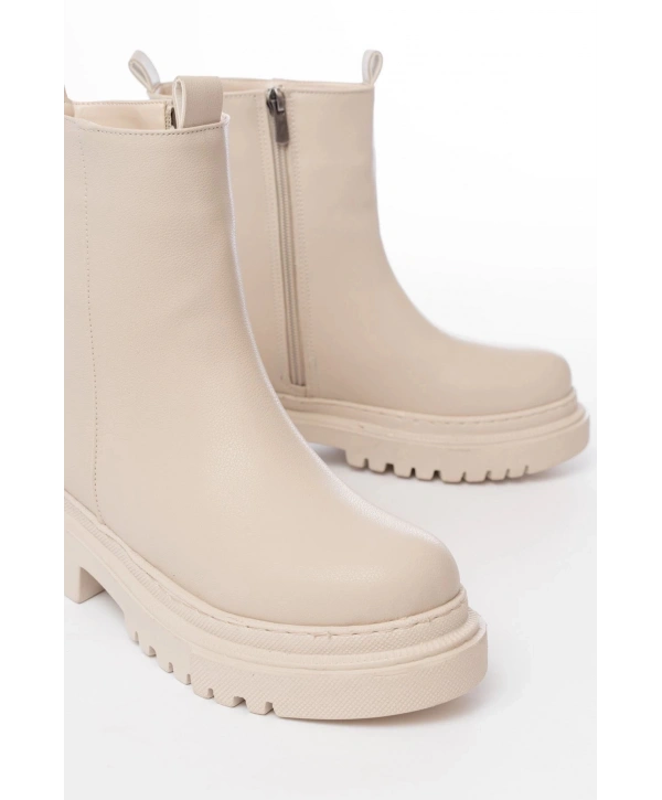 812-2012 Bej Luna Fermuarlı Günlük Kadın Bot