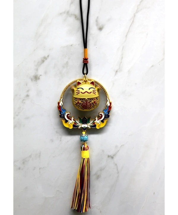 Renkli Püsküllü Şans Kedisi Feng Shui Askılık Alk4452