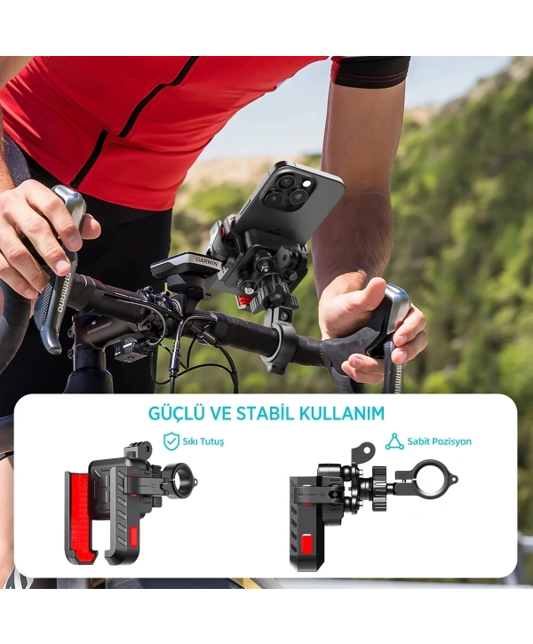 Gidon Bağlantılı 360° Derece Ayarlanabilir 3.5”-7.2” Uyumlu Motosiklet Bisiklet Telefon Tutucu