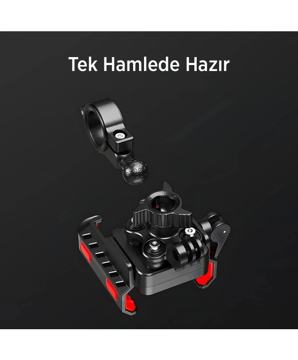 Gidon Bağlantılı 360° Derece Ayarlanabilir 3.5”-7.2” Uyumlu Motosiklet Bisiklet Telefon Tutucu