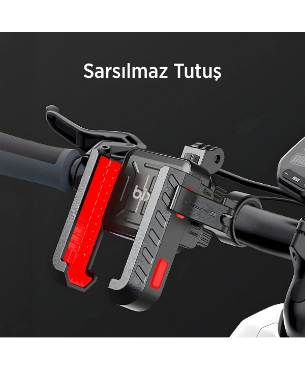 Gidon Bağlantılı 360° Derece Ayarlanabilir 3.5”-7.2” Uyumlu Motosiklet Bisiklet Telefon Tutucu