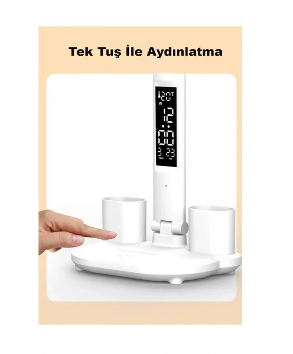 Led Dokunmatik Katlanabilir Masa Lambası Takvim Sıcaklık Saat Şarjlı Masa Lambası