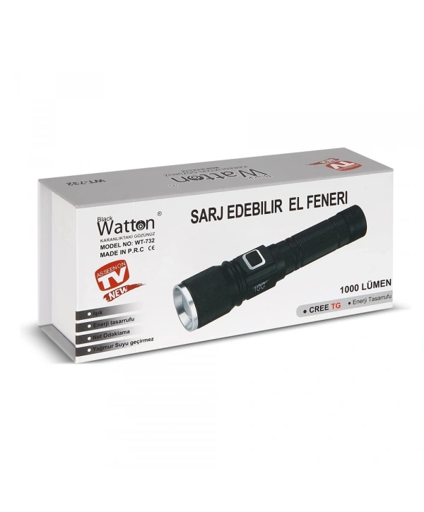 Cree Tg Led 1000 Lümen Göstergeli Fonksiyonel El Feneri  Wt-732