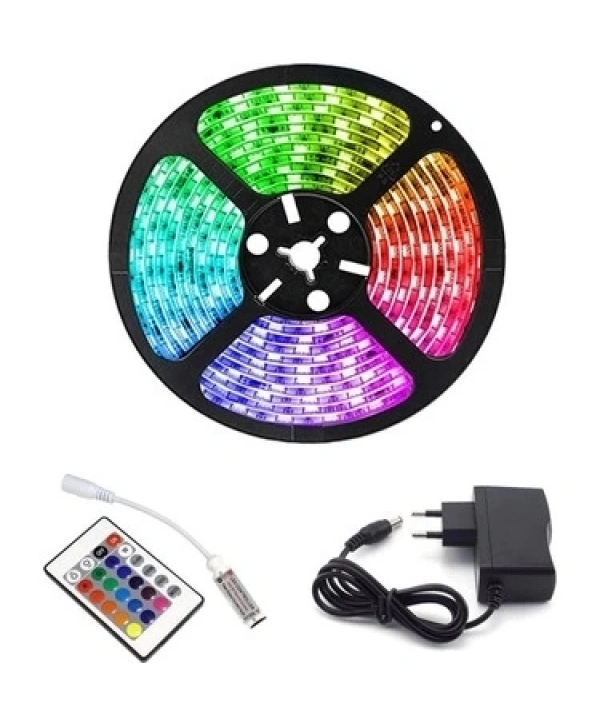 Rgb Şerit 5 Metre 16 Renkli Kumandalı Adaptörlü Çift Taraflı Bant