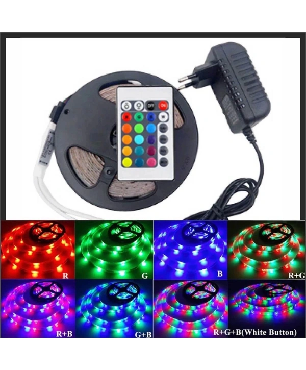 Rgb Şerit 5 Metre 16 Renkli Kumandalı Adaptörlü Çift Taraflı Bant