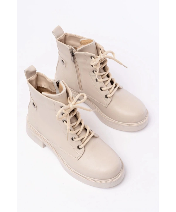 02-2003 Bej Bağcıklı Fermuarlı Günlük Kadın Bot