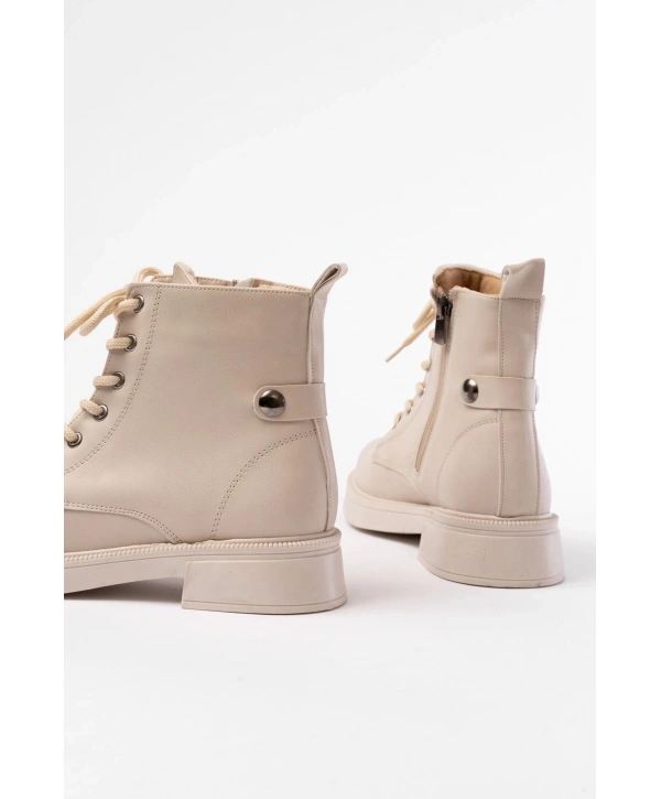 02-2003 Bej Bağcıklı Fermuarlı Günlük Kadın Bot