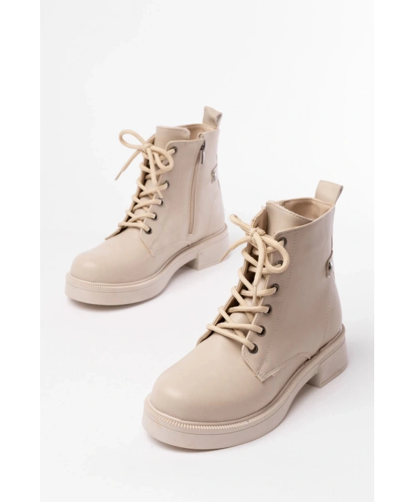 02-2003 Bej Bağcıklı Fermuarlı Günlük Kadın Bot