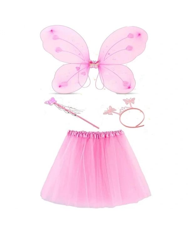 Toz Pembe Kelebek Kostümü - Toz Pembe Kelebek Kostüm Aksesuar Seti 4 Parça