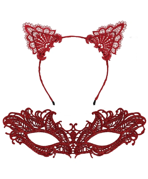 Şık Kırmızı Dantel Maske Ve Taç Seti 5 No – Maskeli Balo  Özel Etkinlikler
