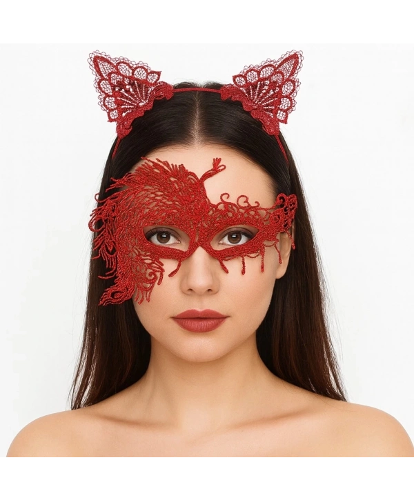 Alevin Zarafeti Kırmızı Dantel Maske Ve Taç Seti 4 No – Kadın Kostüm Tamamlayıcı