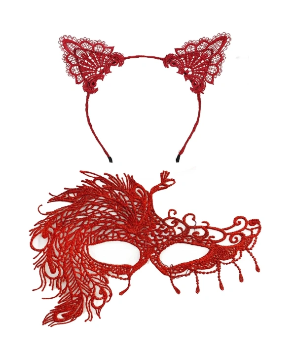 Alevin Zarafeti Kırmızı Dantel Maske Ve Taç Seti 4 No – Kadın Kostüm Tamamlayıcı