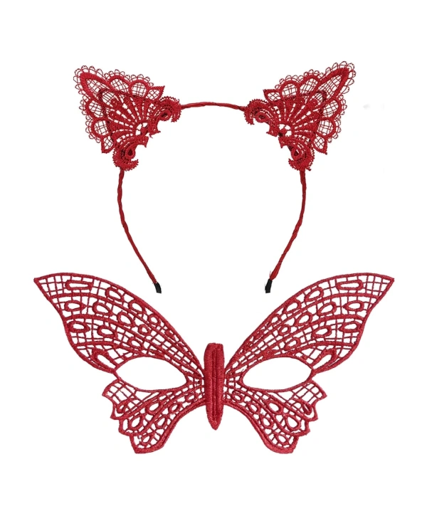 Gösterişli Kırmızı Dantel Maske Ve Taç Seti 7 No – Masquerade Ve Davetler İçin