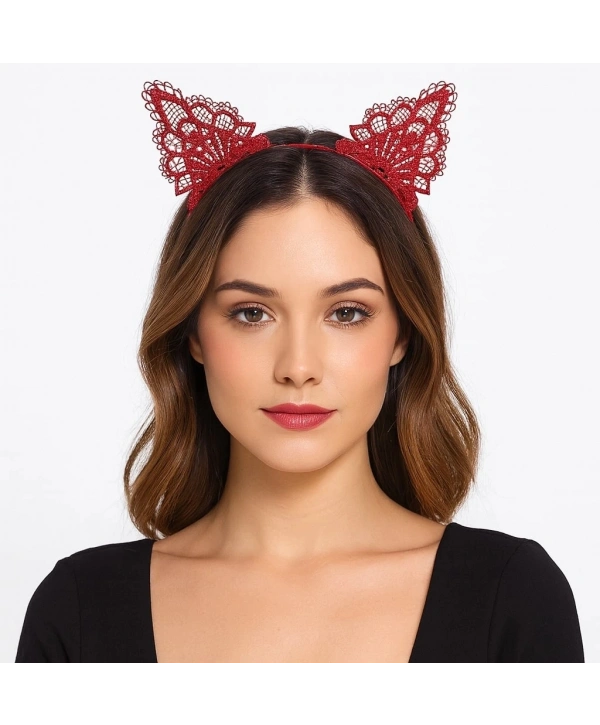 Dantelli Kırmızı Kedi Tacı - Vintage Tarz Dantel Kedi Kulak