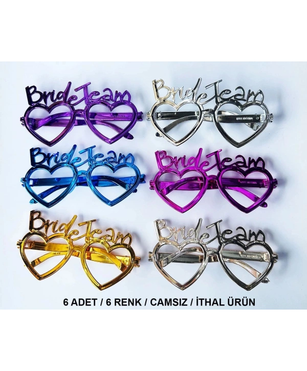 Kalpli Bride Team Gözlük Seti 6 Renk - Kına  Düğün Partileri İçin