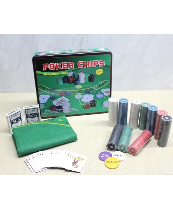 Metal Kutulu 500 Chip Ve 2 Adet İskambil  Kağit Setine Sahip Poker Oyunu Alk3540