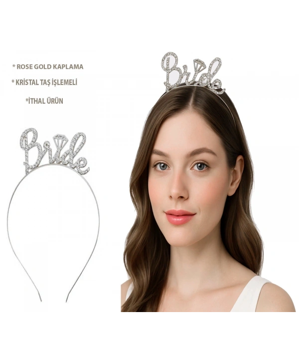Gümüş Renkli Taşlı “bride” Gelin Tacı – El Yazısı Yazı Tipiyle
