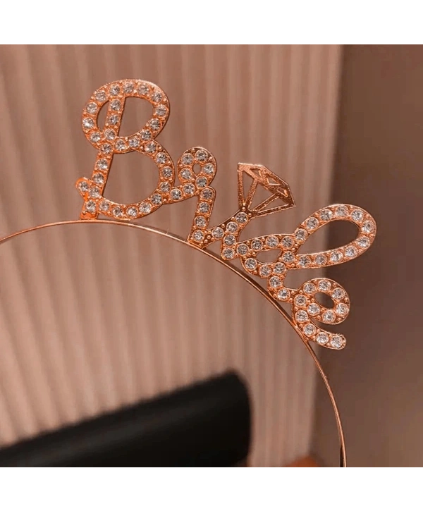 Rose Gold Renkli Taşlı “bride” Gelin Tacı – El Yazısı Yazı Tipiyle