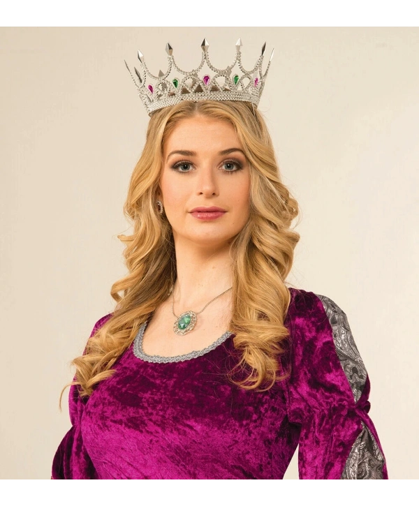 Taşlı Rönesans Kostümlü Kraliyet Ortaçağ Gümüş Kraliçe Prenses Tacı