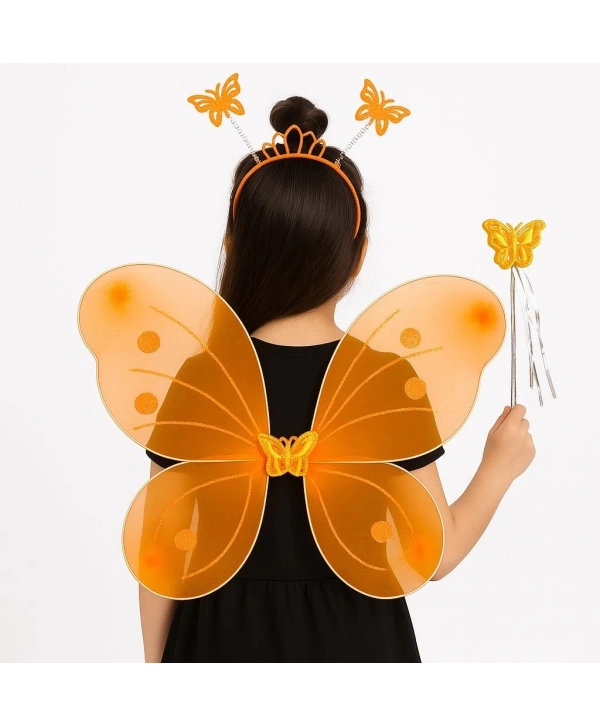 Turuncu Kelebek Kız Seti – 50 Cm Kelebek Kanadı, Taç Ve Asa