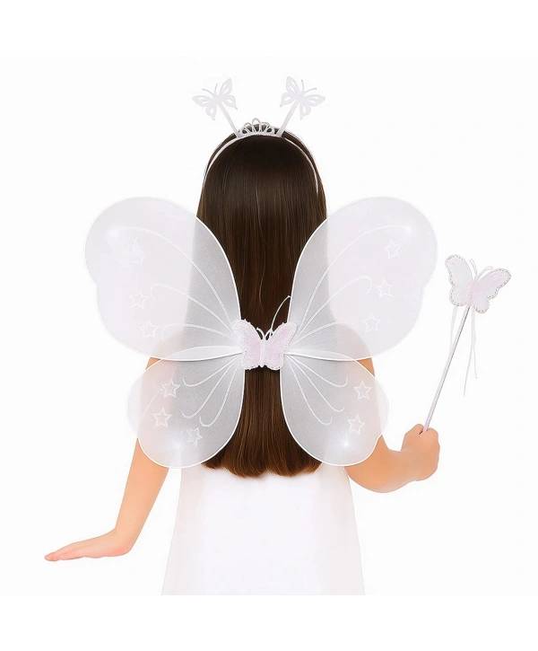 Beyaz Kelebek Kız Seti – 50 Cm Kelebek Kanadı, Taç Ve Asa