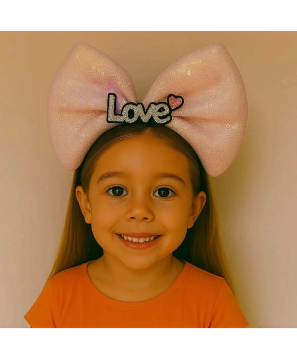 Led Işıklı Love Yazılı Pembe Fiyonk Taç – Kız Çocuk Parti Tacı