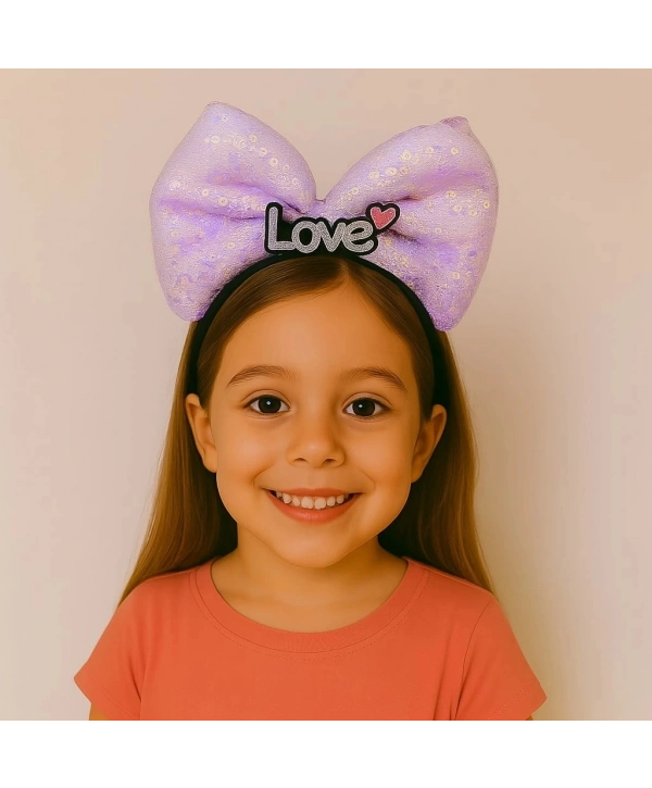 Led Işıklı Love Yazılı Mor Fiyonk Taç – Kız Çocuk Parti Tacı