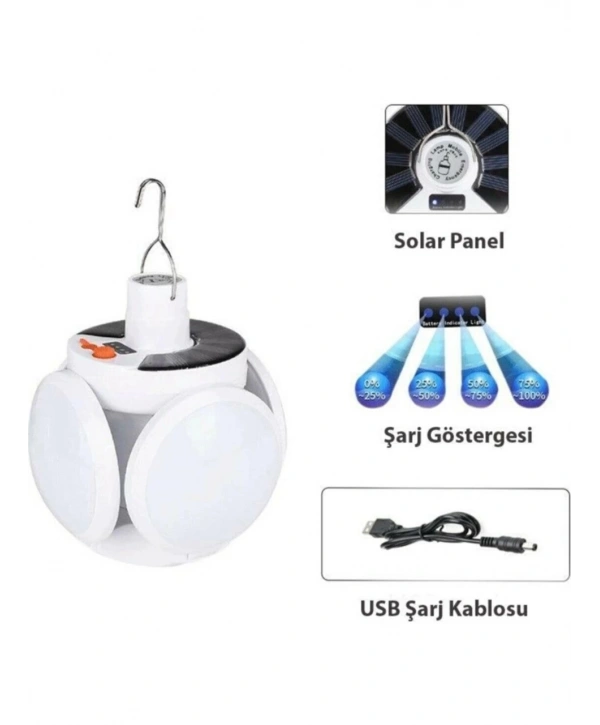 P-038 Solar Güneş Enerji Ve Usb Sarjli 5 Kanatlı